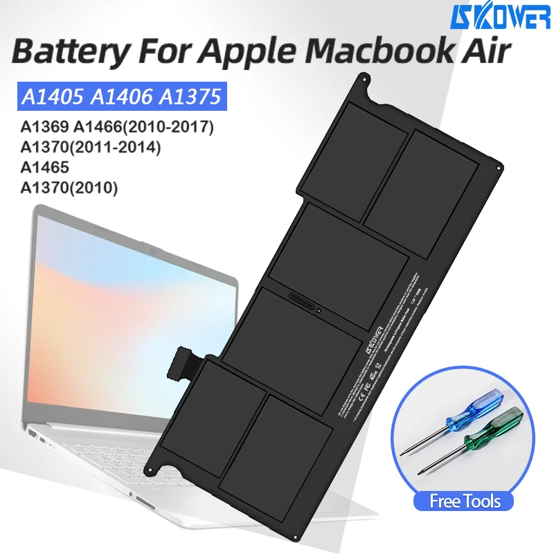 SKOWER High Performance A1375 A1406 A1405 A1377 Laptop Battery For Apple Macbook Air 11 13 Inch A1466 A1370 A1369 A1465