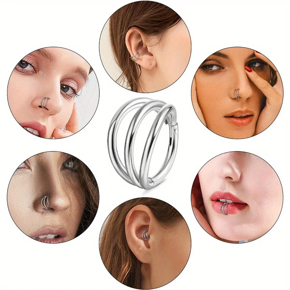 Drperfect Nose Rings Hoop for Women 16G Clicker Hinged Segment Septum Lip Rings Tragus Conch Cartilage Earrings Piercing Jewelry