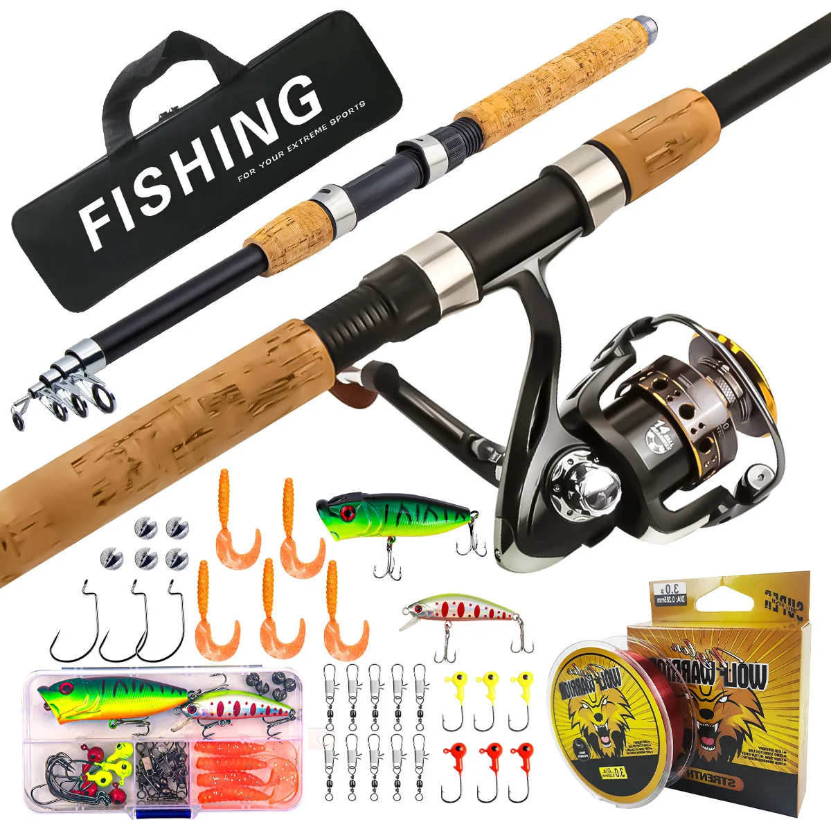 

Cork handle glass fiber lure rod set for long-distance sea fishing bait, complete set