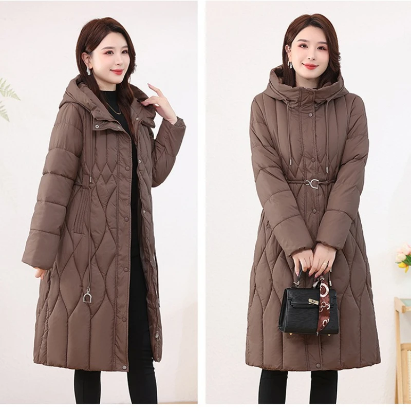 

New Women Down Cotton Padded Jackets Korean Thicken Warm Long Overcoat Solid Hooded Winter Parkas Female Outwear Mother Clothes