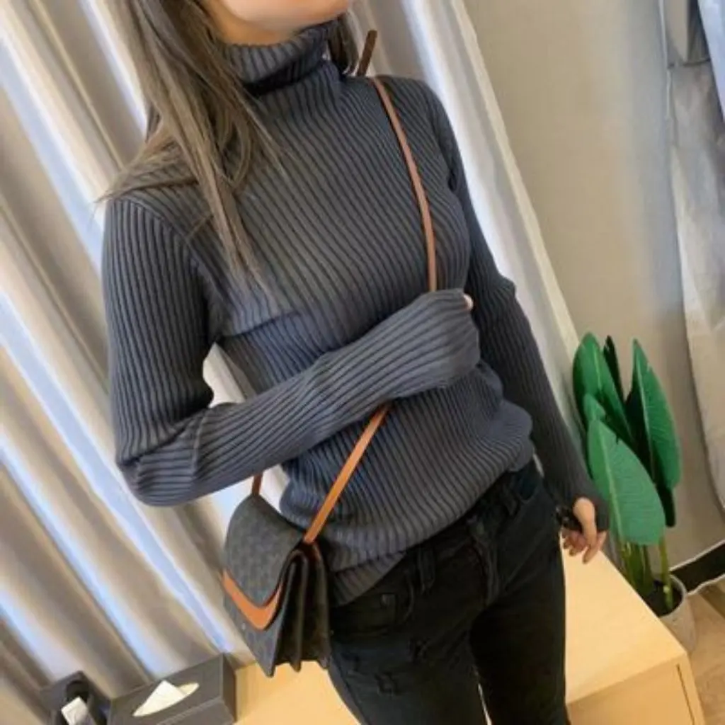 

Women's Thickened High-Neck Cashmere Blend Stretch Sweater Fingerless Slim Fit Base Knitwear