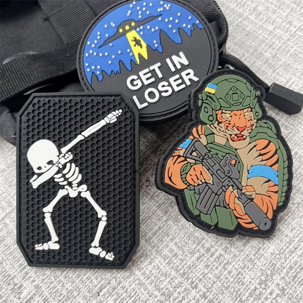 Ukrainian Tactical Tiger PVC Patches Get in Loser I Want To Leave Alien UFO Morale Badge Backpack Hook and Loop Skull Sticker