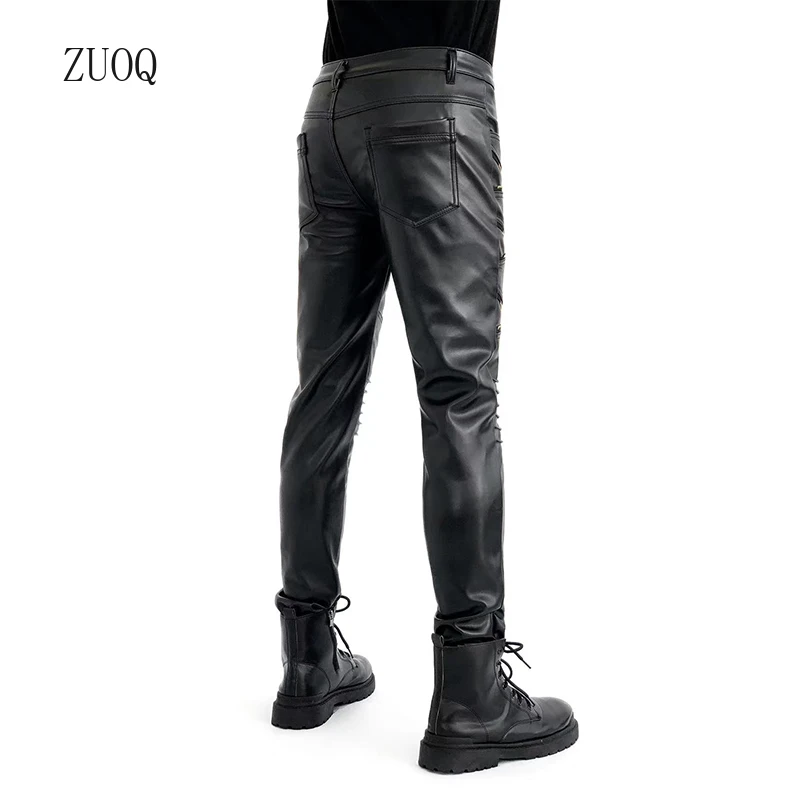 2025 New Arrived Skinny Biker Leather Pants Mens New Faux Leather Biker Trousers for Male Trouser Stage Club Wear