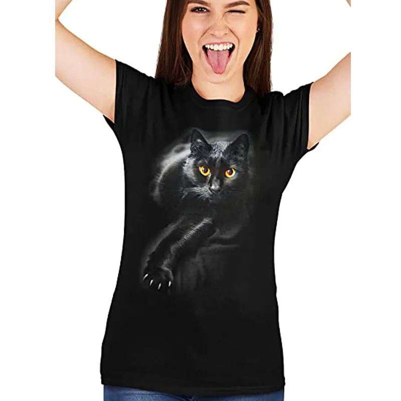 

Black Cat Shirt for Women & Men Cool Cat Kitty Gifts Cat-Lovers Black Cat Yellow Eyes T-Shirt High Definition Print Tee Tops