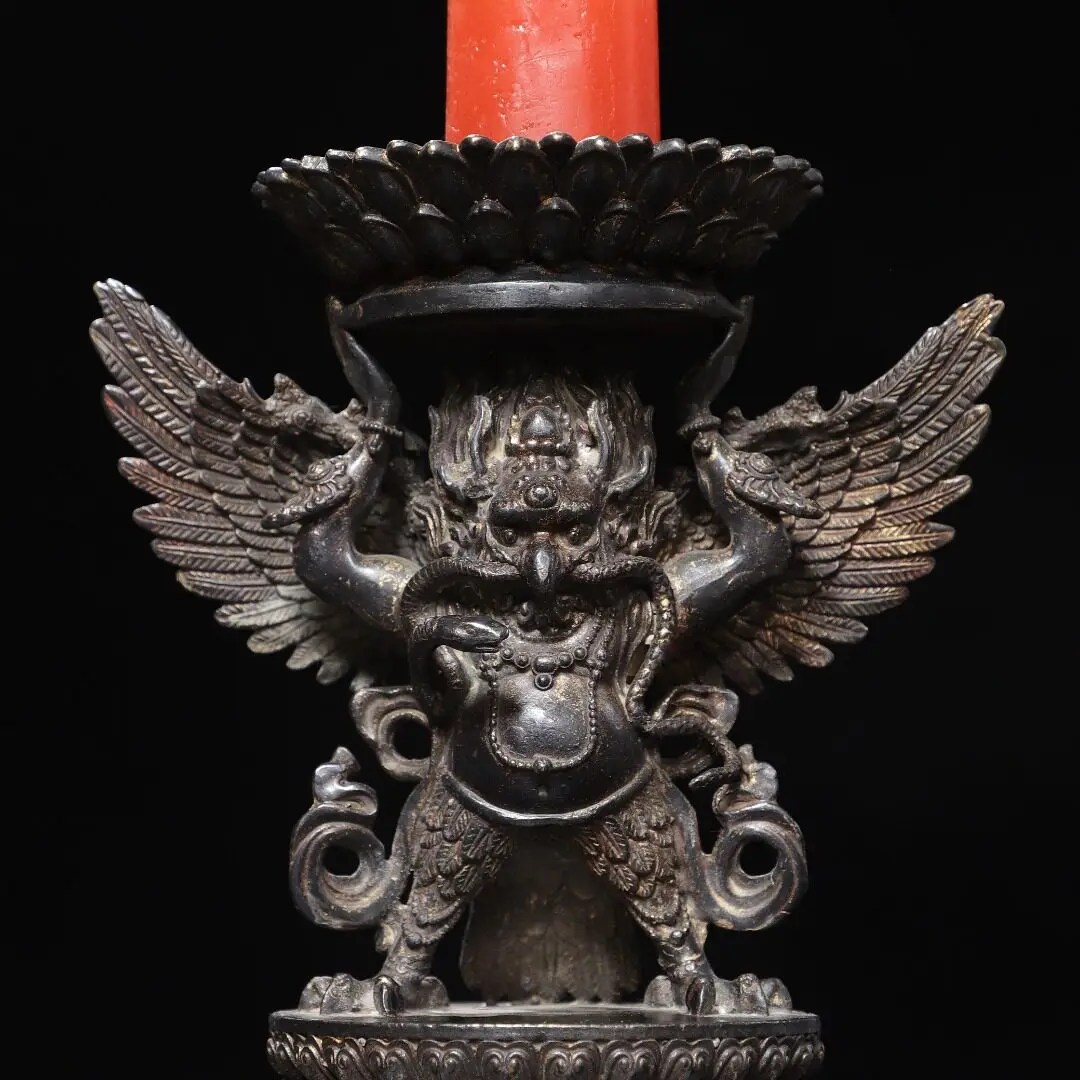 Antique Golden Wing Garuda Candle Holder Brass Clay Gold Oil Lamp Home Temple Desk Vintage Ornament