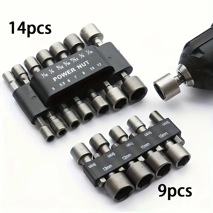 9pcs/14pcs Hexagonal Handle Impact Non-magnetic Socket Set Imperial Metric Internal Hexagonal Electric Wrench