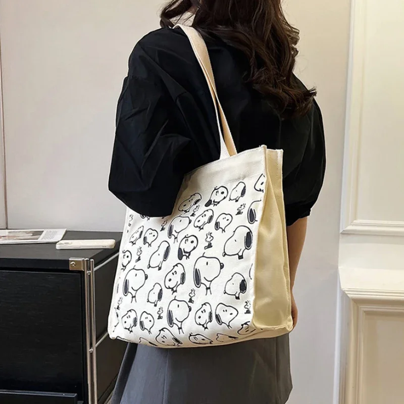 Snoopy Casual Canvas Women Bag Large Capacity Cartoon Print Shoulder Bag Fashion Female Tote Zipper Handbags Ladies Shopping Bag