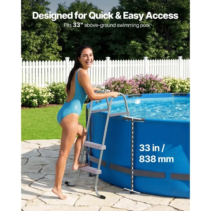 Above Ground Pool Ladder A-Frame Swimming Pool Stairs for 33/36/42/48/52 inch High Wall with Non-Slip Sturdy Wide Step