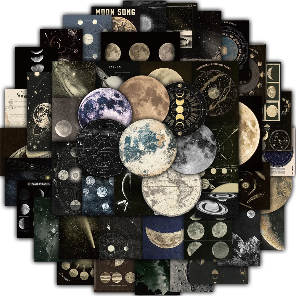 50 قطعة ملصقات الجسم السماوية الرجعية حقيبة الجمالية سكرابوكينغ الأمتعة الحنين خمر الشارات مقاوم للماء حقيبة ملصق #1