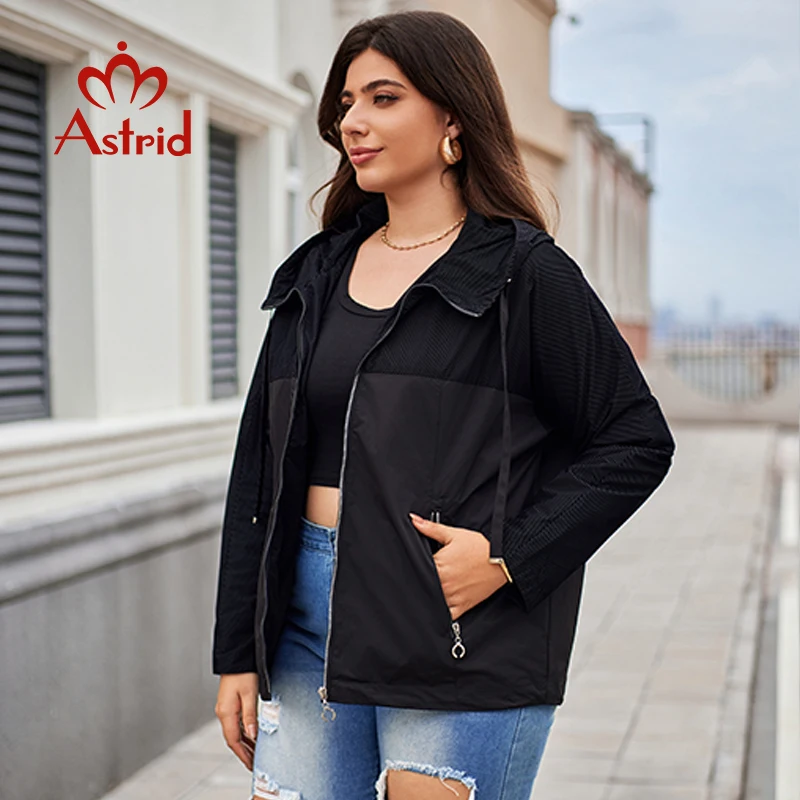 Astrid novo trench coat feminino jaqueta plus size com capuz blusão senhora casual casaco feminino outerwear primavera 2024 10718