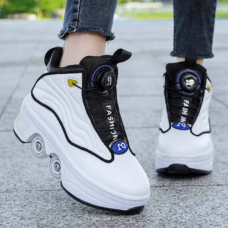 Детская обувь для катания на роликовых коньках, деформация, уличные детские модные 4-колесные светящиеся кроссовки для паркура для мальчиков и девочек