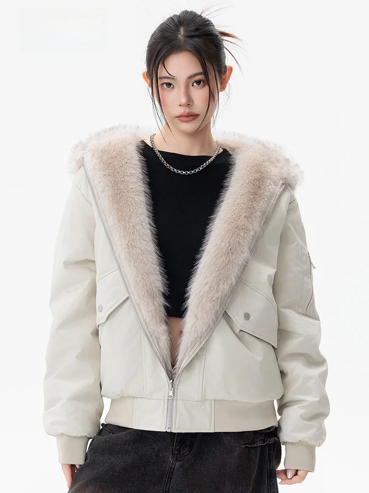 

M Two-Sided Wearable Mountain Eagle Imitation Mink Collar Hooded Jaet ort American Sle Cotton Coat Trendy Youth