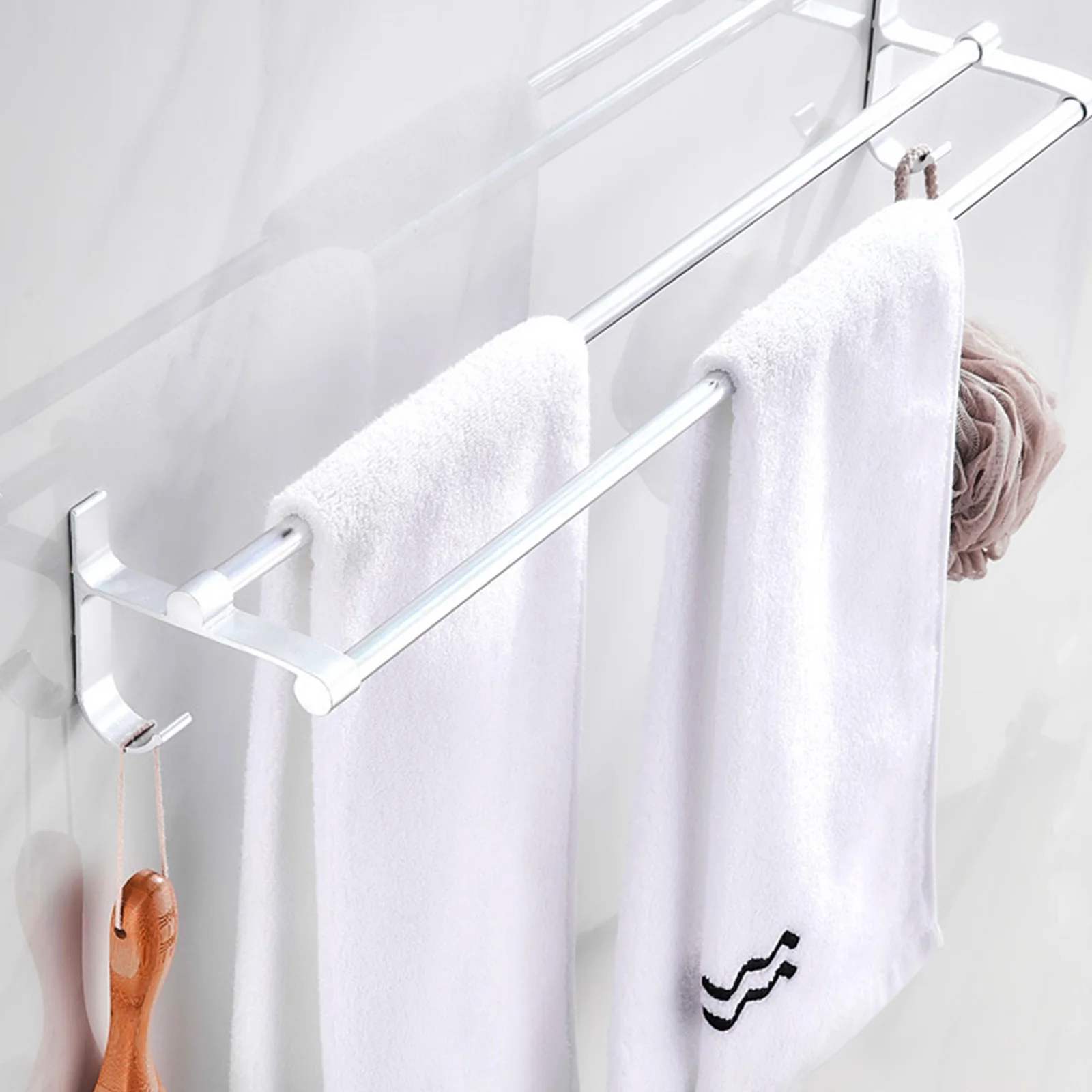 

1Set Non-Punch Towel Shelf Wall-Mounted Towel Organizer for Home Kitchen Bathroom Scratch-Resistant Metal Frame Stylish