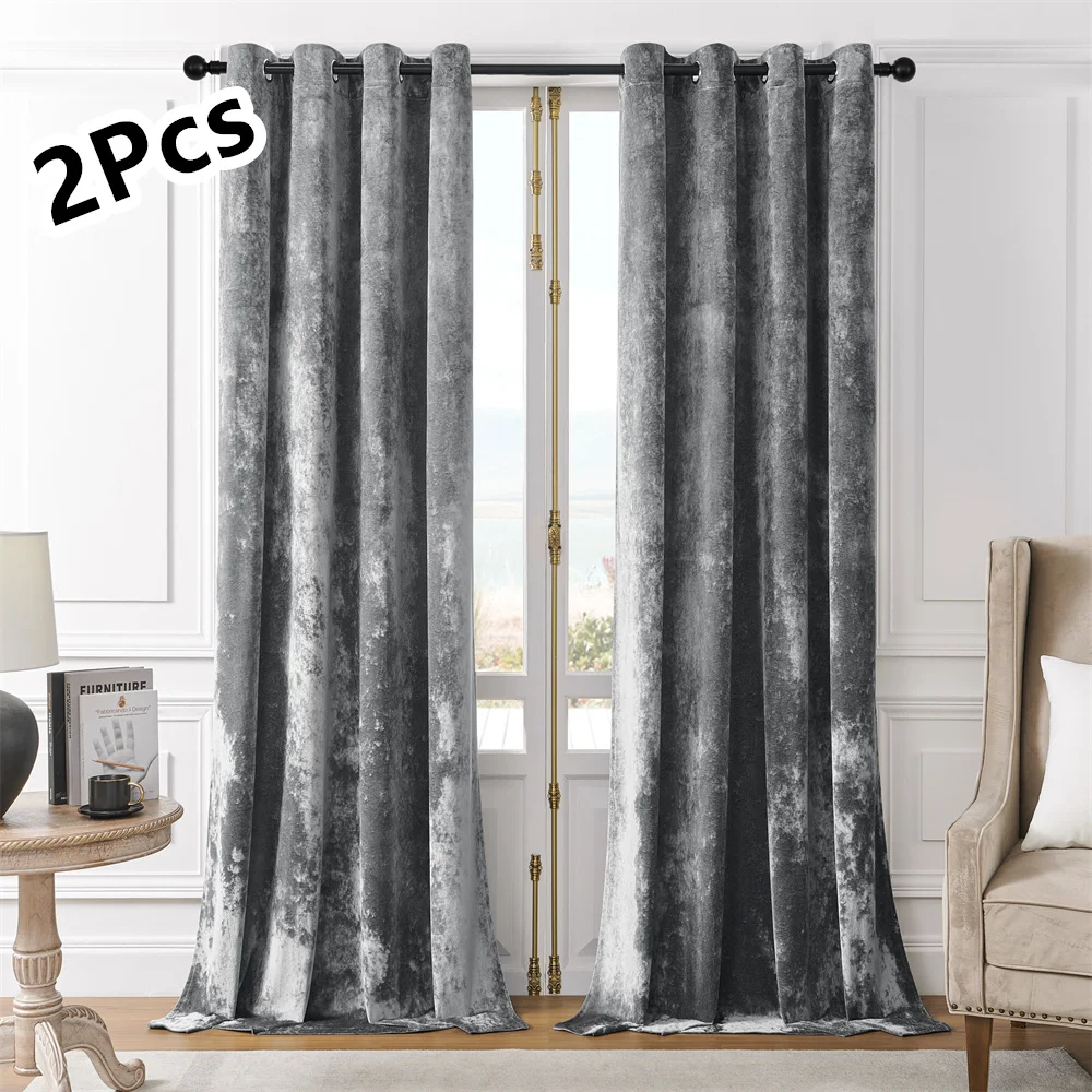 

2pcs Soft Crushed Velvet Curtains,Gremmet Top ,Light-Filtering, Noise Reducing Curtain,For Living Room,Bedrooms,Dining Rooms