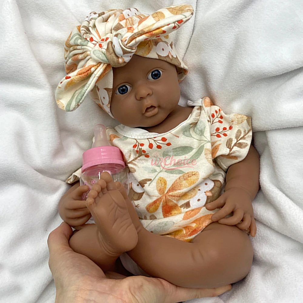 

Lifelike 18Inch Dark Skin Silicone Reborn Baby Girl Weighted Body and Realistic Details Adorable Doll for Anxious Adults Gift