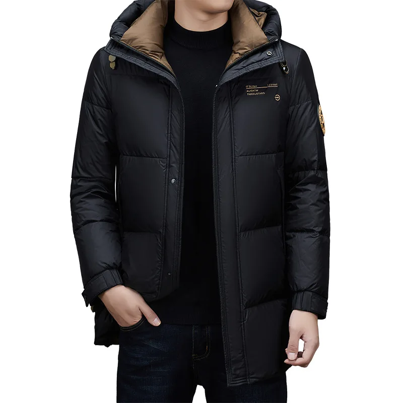 Winter Mid Length Down Jacket for Men\'s Hooded Warm and Loose Fitting Thickened Jacket