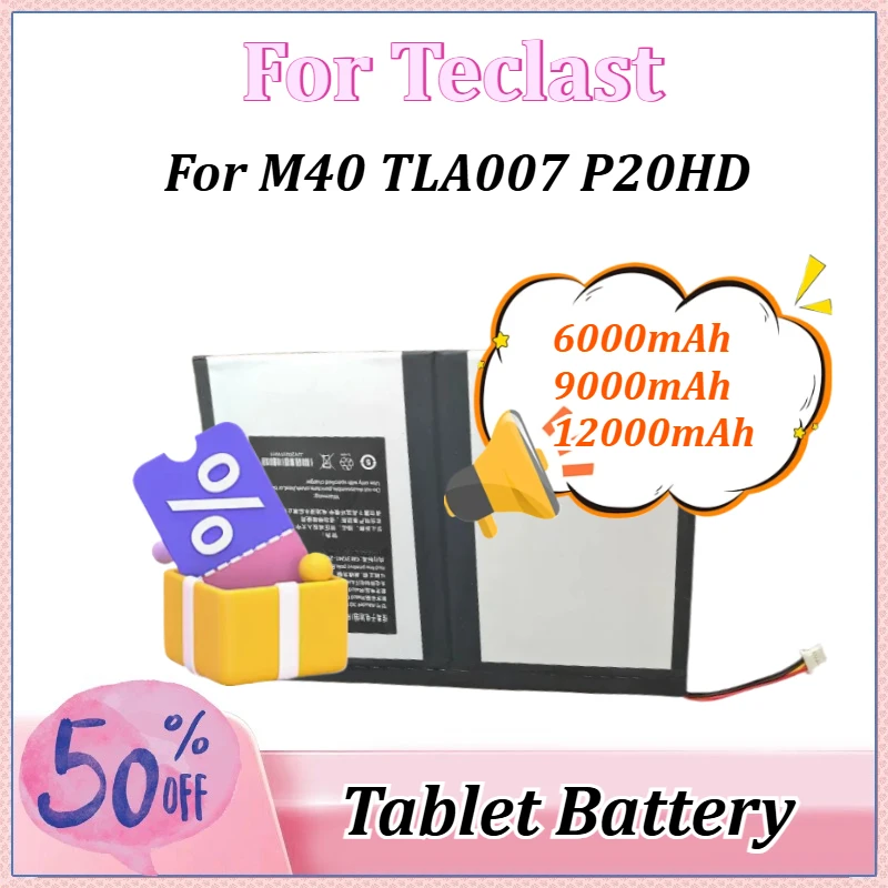 

Tablet Battery 6000mAh/9000mAh/12000mAh for Teclast M40 TLA007 P20HD 5 Lines Newly Upgraded High Capacity Replacement Backup