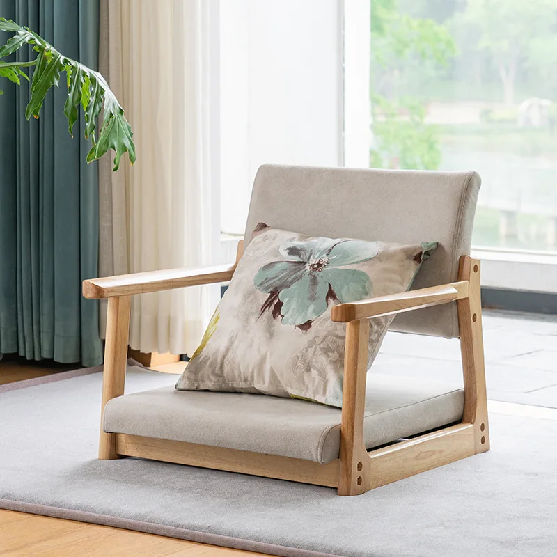 

Tatami seat backrest Japanese stool solid wood lazy Japanese room technology cloth legless bed chair low bay window chair