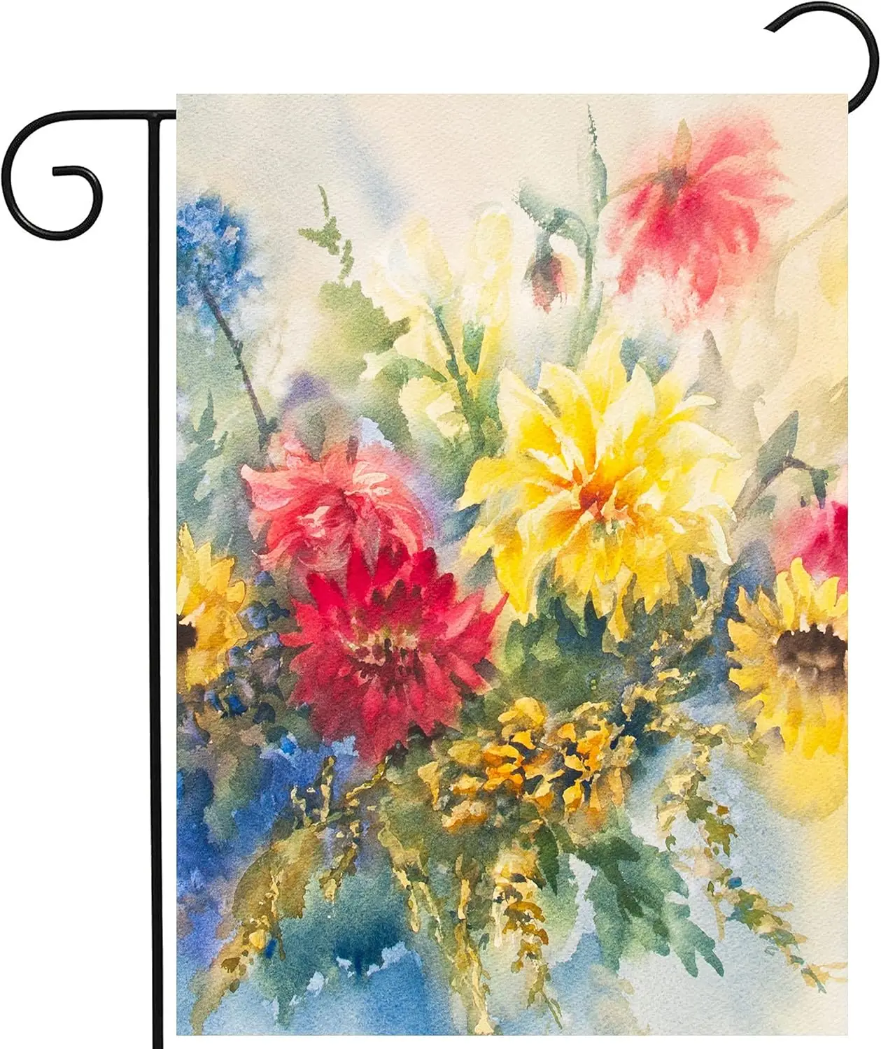 Seasonal Watercolor Summer Spring Floral Flowers Colorful Dahlias Garden Yard Flag 12 x 18 Inch, Double Sided Outdoor Decorative