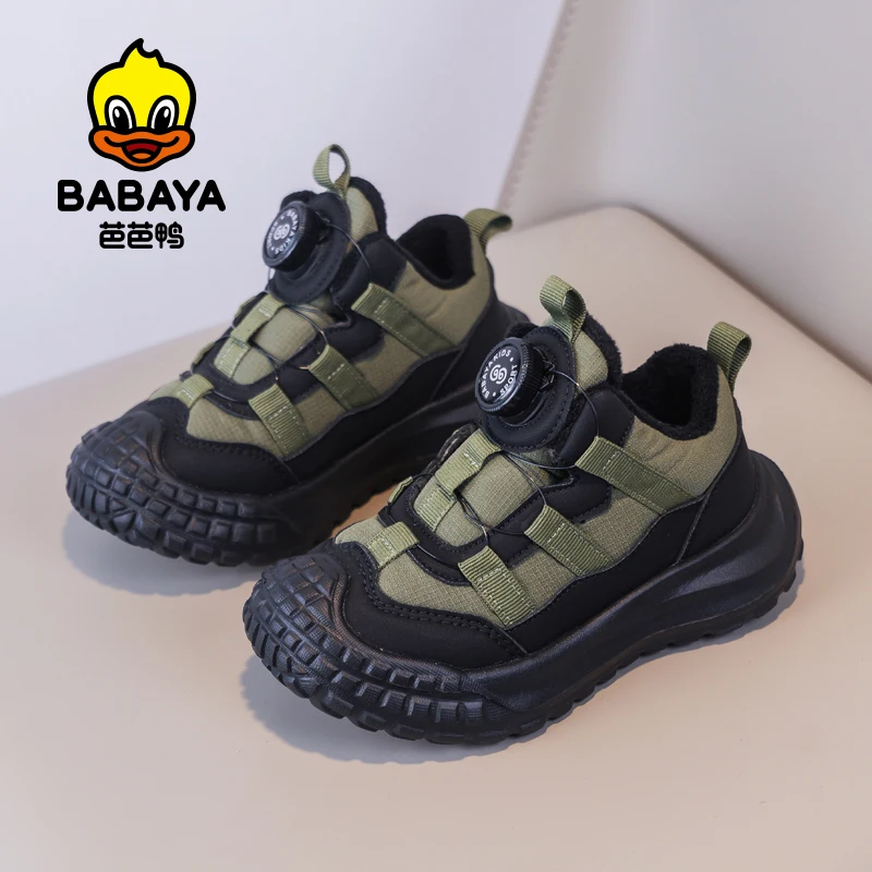 

Babaya Kids Cotton-padded Shoes Winter 2025 Children Casual Shoes Girls Warm Fleece Sneakers Rotating Buckle Boys Running Shoes
