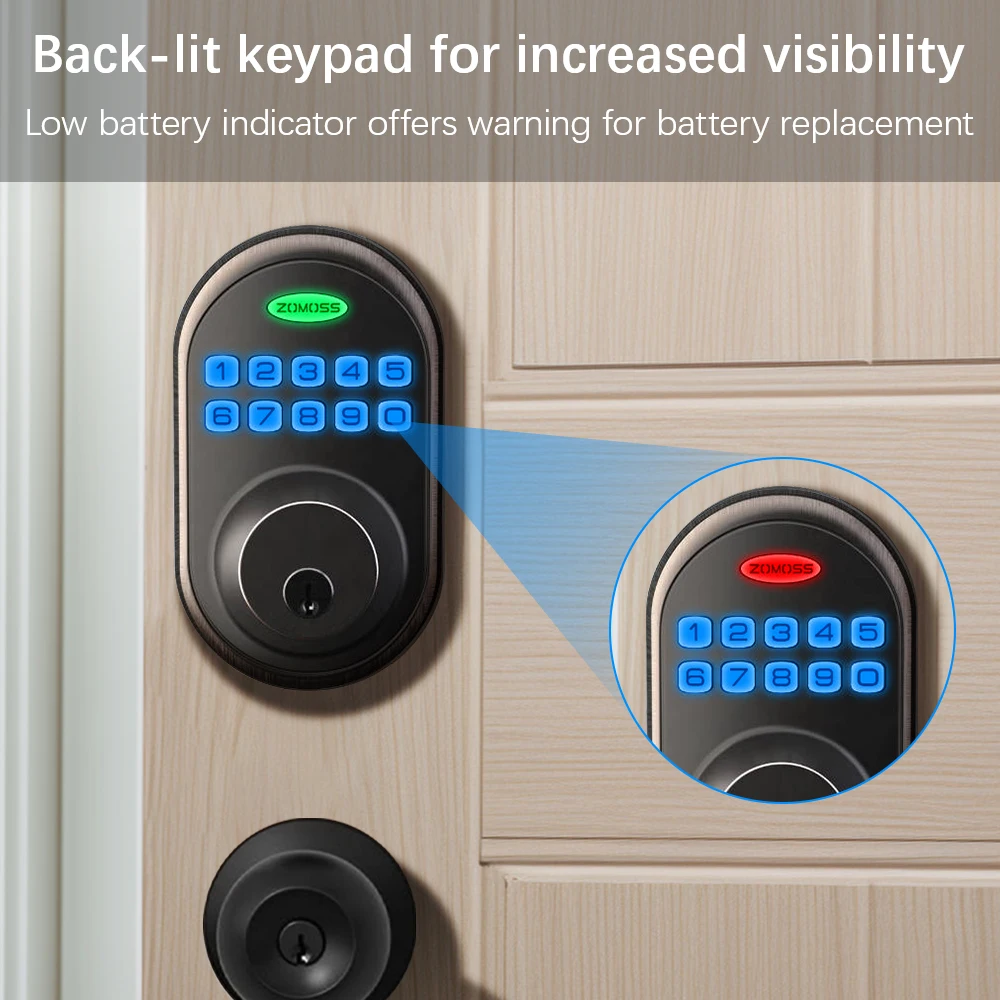 ZOMOSS Keypad Door Lock-Keyless Entry Door Lock Front Door Lock With Key/20 Code Smart Deadbolt Lock-Auto Lock Easy To Install