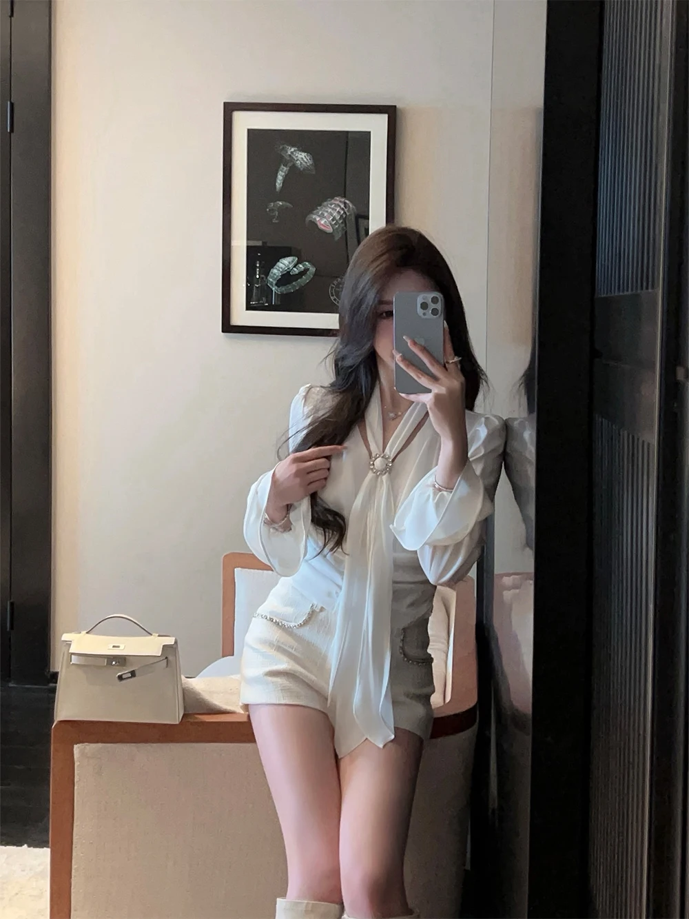 

FairyJiang, новинка лета, белая шелковая лента с завязкой на талии, Bell Sve, женская корейская облегающая дышащая длинная ...