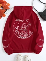 Sudadera con capucha con estampado divertido de setas Grow On The Moon para hombre, sudadera de forro polar cálido, ropa deportiva informal de gran tamaño, moda de otoño