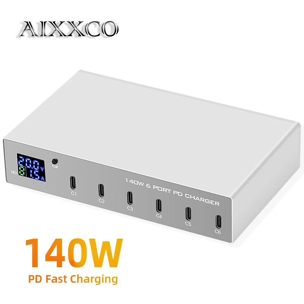 Aixxco-iPhone,ラップトップ,タイプc用のUSB充電器,140W,6 in 1,クイックチャージ,3.0