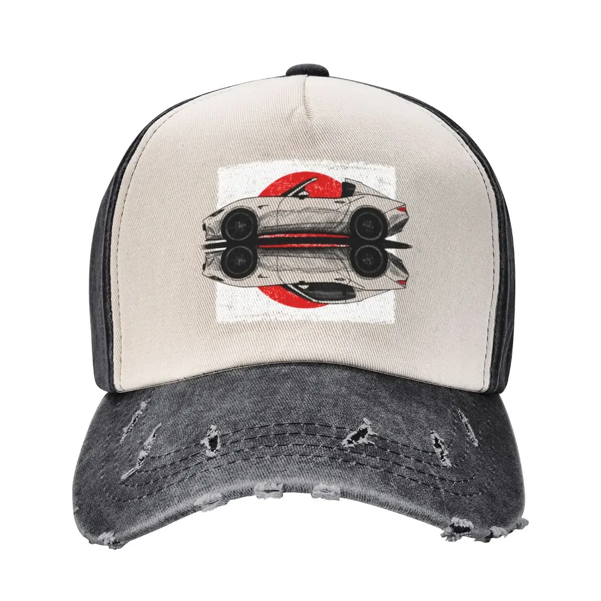 My hand drawing of ND RF Japanese roadster sports car with flag background Baseball Cap Fishing cap New Hat Caps For Women Men's