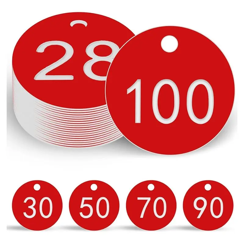 AA51 لوحة أرقام لوحة المفاتيح 100 قطعة علامات مرقمة محفورة (1-100 أحمر) للفندق وصندوق البريد وصالة الألعاب الرياضية والمدرسة والمكتب