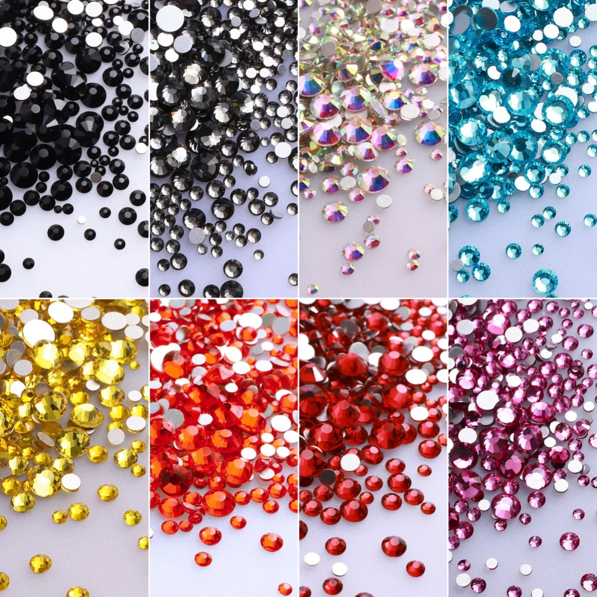 1440Pcs/Pack Mix Size SS3-SS20 Black Glass Flat Back Rhinestone Glitter Diamond Non Hotfix Rhinestones for Nail Art Clothes