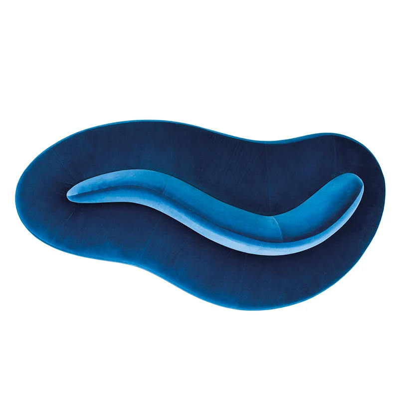 Nordic creative double-sided clothing store, hotel shop, island lounge area, curved sales office, blue special-shaped sofa