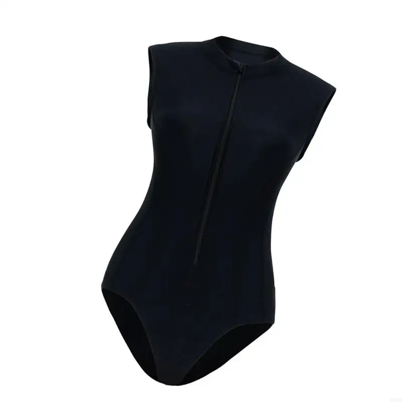 Einteiliger Schnorchelanzug für Damen, ärmelloser Rashguard-Badeanzug mit Reißverschluss vorne, schnell trocknender Neoprenanzug – Detail 8