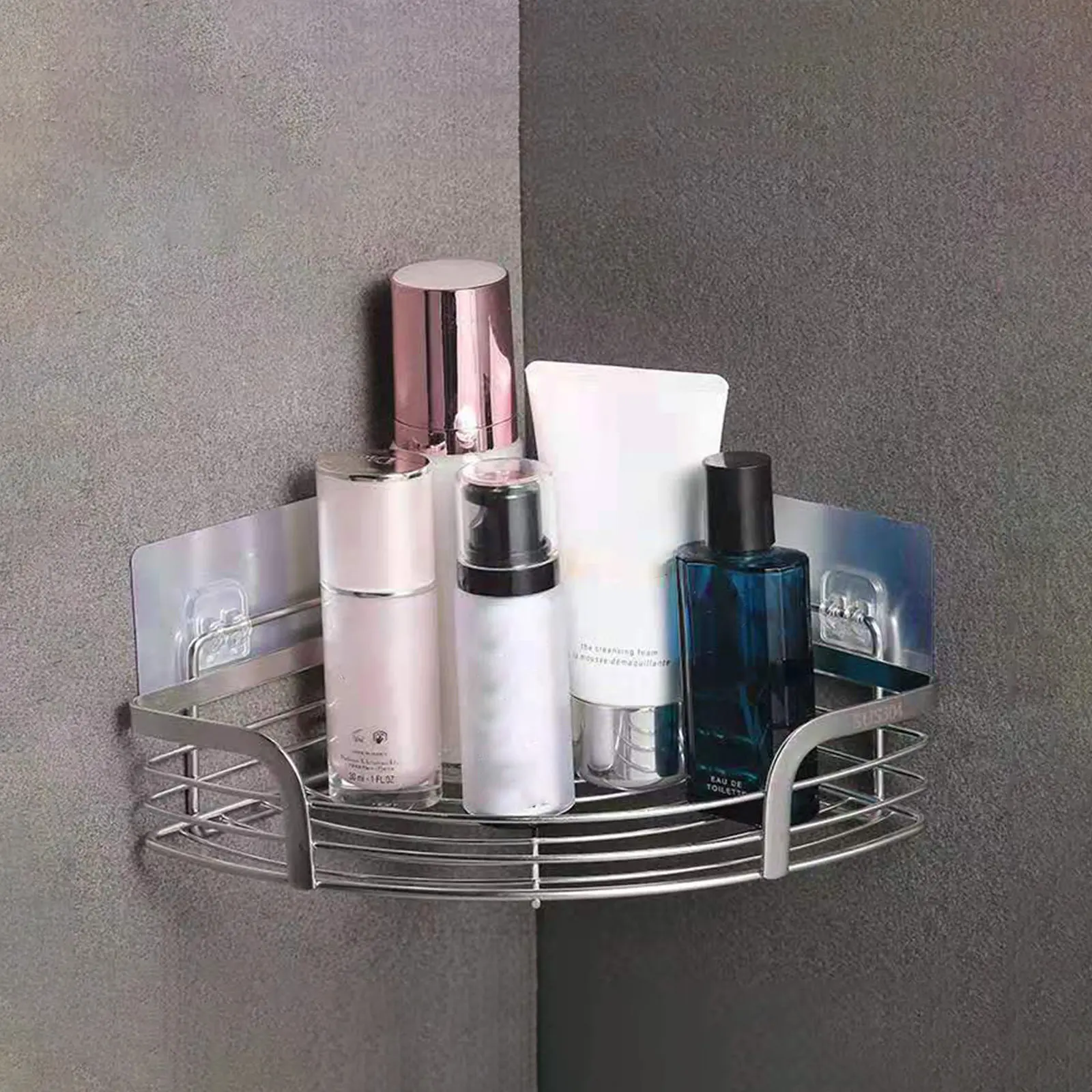 

Stainless Steel Corner Shower Shelf Adhesive Wall Mounted Organizer Heavy Duty Storage Rack for Bathroom Kitchen Drainage Corner
