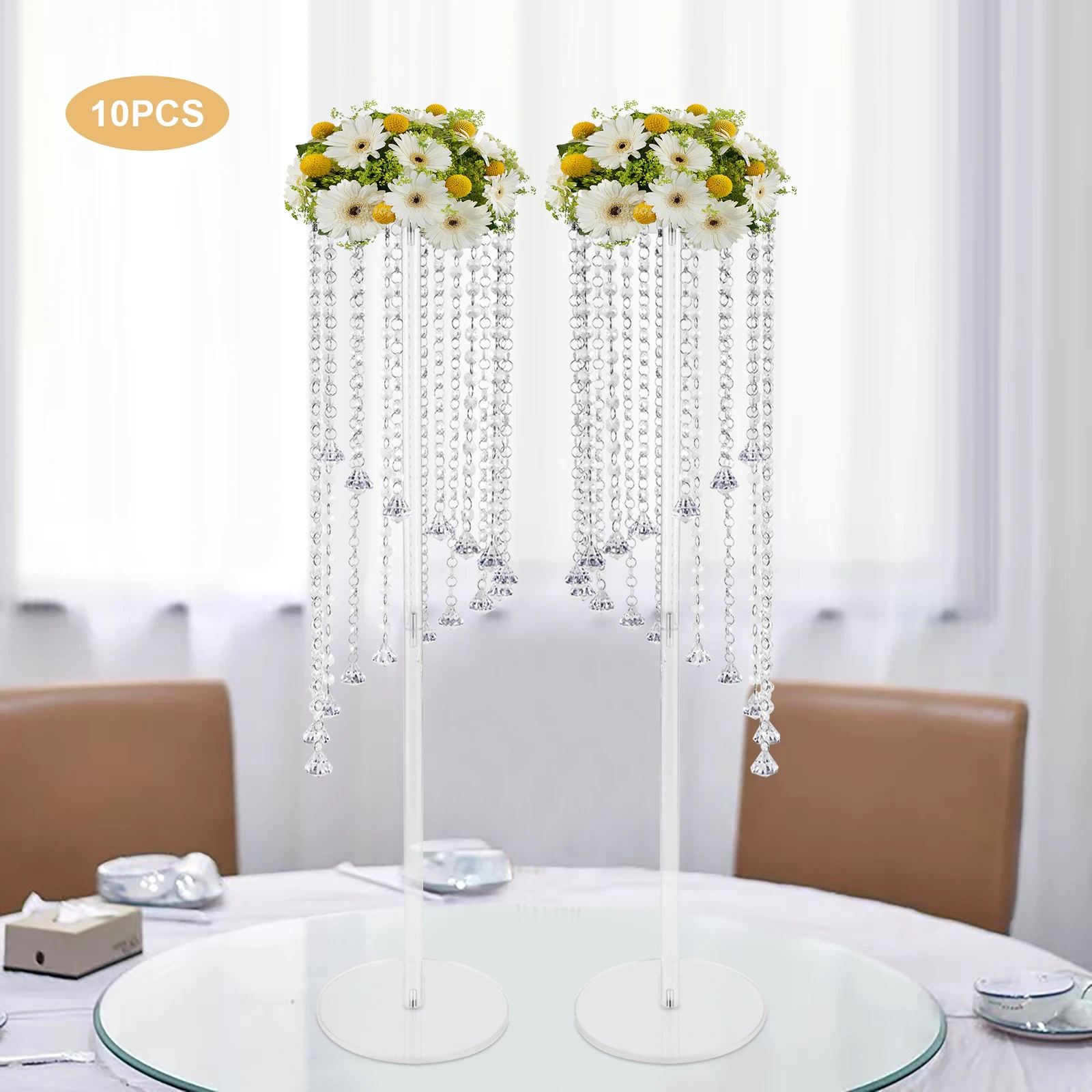 10Pcs Transparent Vase for Wedding Centerpieces Table Decorations with Chandelier Crystals, Flower Vase, Wedding Flower Stand