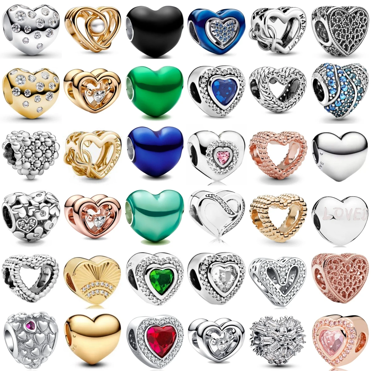 

925 Sterling Silver Green Red Blue Heart-shaped Zircon Charm Beads Fit Original Pendant Bracelet Necklace Jewelry Making Gift