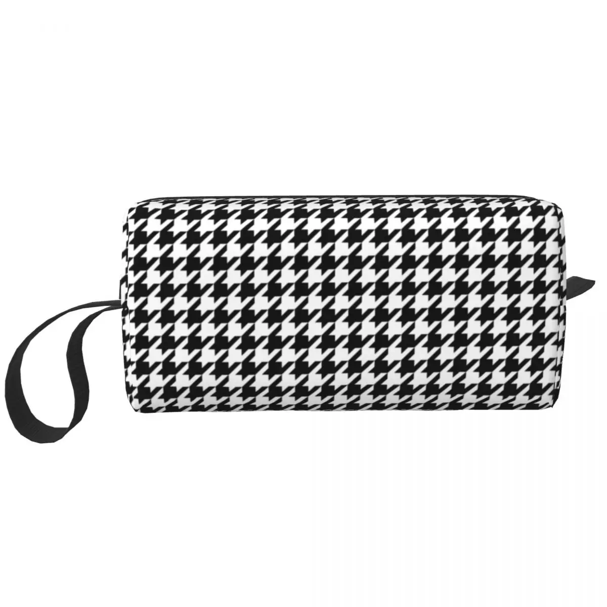 Kawaii Houndstooth Black And White Checkered Travel Toiletry Bag Dogstooth Geometric Cosmetic Makeup Bag Beauty Storage Dopp Kit