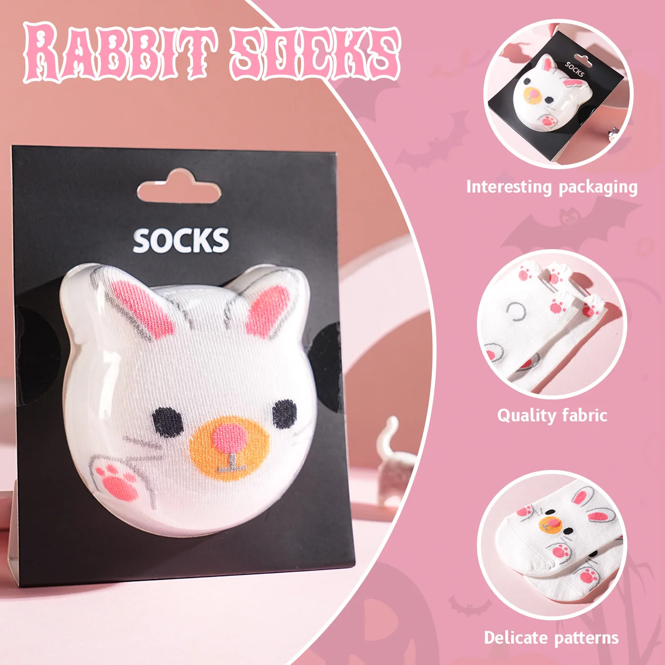 1 pair of unisex short socks with a novel and interesting animal rabbit design, gift box socks, creative socks, fashionable and trendy style, comfortable and breathable, suitable for parties, casual wear, Valentine's Day, Halloween, birthdays, Christmas, New Year, Thanksgiving, autumn and winter, all-season style, creative gift box