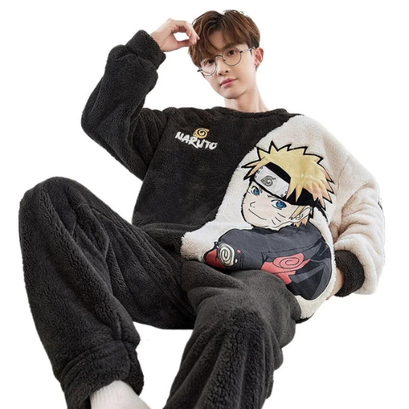 Naruto Naruto Winter Fleece Men\'s Warm Pajamas Thickened Long Casual Cartoon Loungewear Autumn and Winter