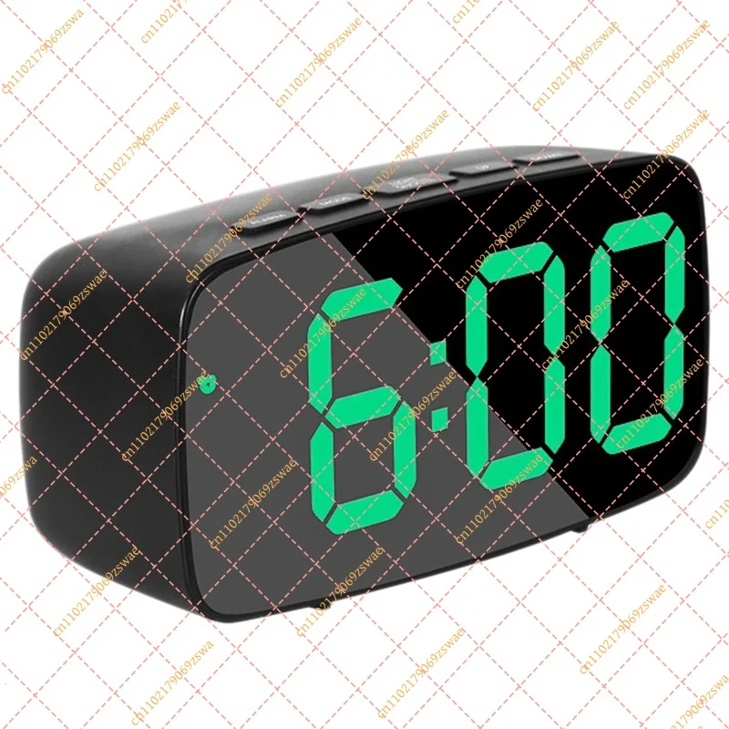 Black USB Desk Alarm Clock, Smart Digital Bedside Clock with Green LED, 12/24H, Temperature & Snooze