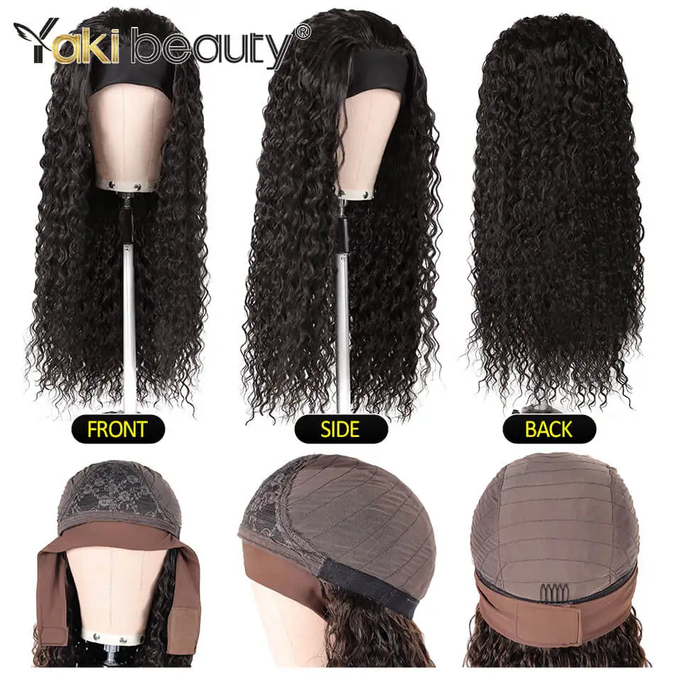 28 Inci Wig Ikat Kepala Keriting Afro Panjang Wig Ikat Kepala Es Sintetis untuk Wanita Kulit Hitam Wig Gelombang Keriting Ombre Rambut Serat Organik