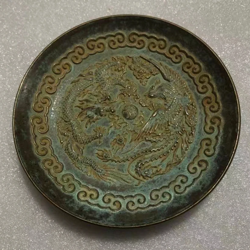 

Bronze collection: pure copper dragon and phoenix, auspicious plates home ornaments