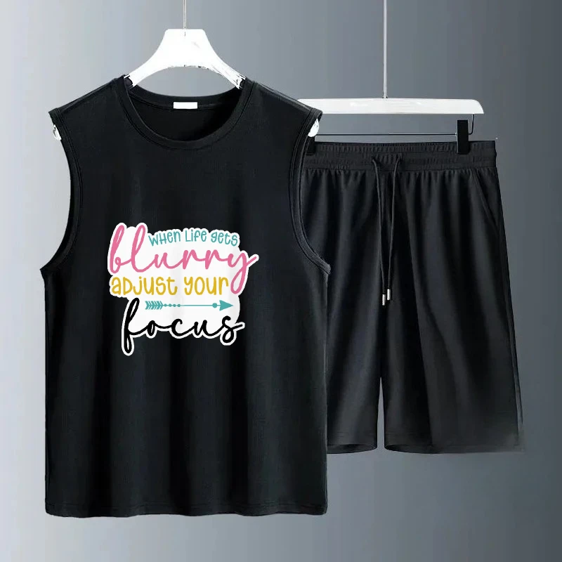 

2025 Thin Casual Men's Set with Vest Stylish Comfortable Summer Lightweight Breathable Fabric Fashion Sports Tshirts+shorts set