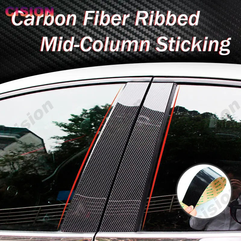 Glossy Carbon Fiber Car Door Window Center Middle Column B Pillar Post Cover Trim PC Sticker For Chevrolet Aveo Sonic Sedan T300