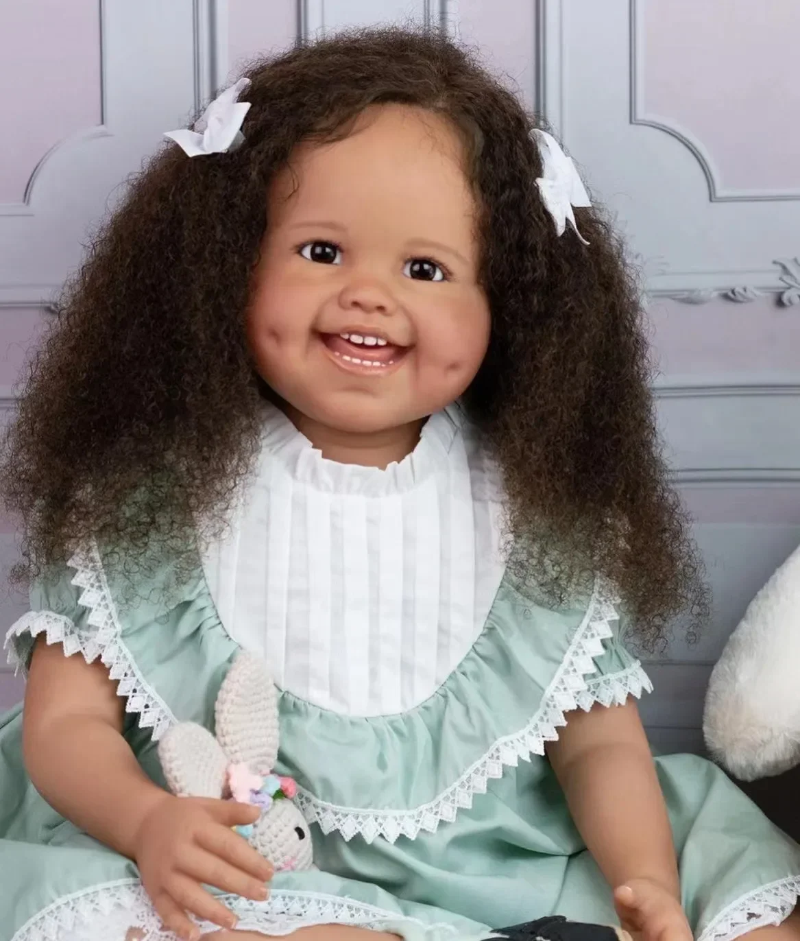 EGO Customzied Fornitura limitata da 29 pollici Black Complexion Reborn Baby Dimple Capelli radicati a mano Bambola già finita Regalo di Natale