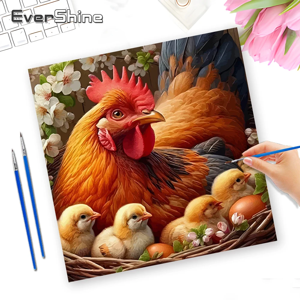 Kit de Pintura por Números Evershine, Pintura de Animales para Adultos, Pintura sobre Lienzo, Coloración de Pollo sobre Lienzo para Sala de Estar