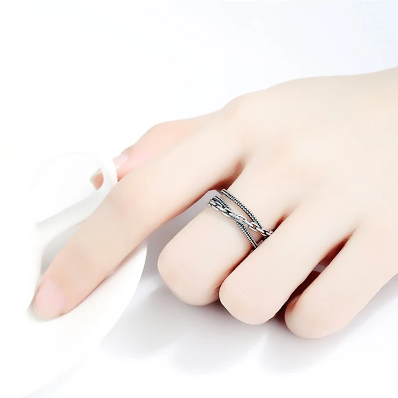 Retro Mini Chain Creative 925 Sterling Silver Fine Jewelry Luxury Resizable Opening Female Ring RI939