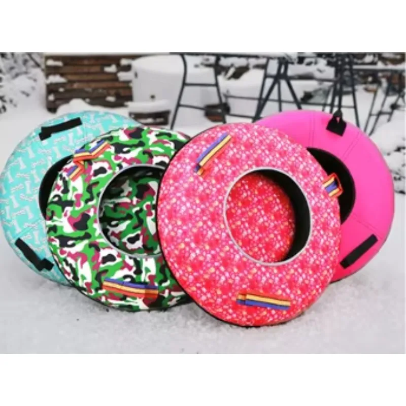 2027  Inflatable SnowTube Foldable Safety Heavy Duty Hard Bottom Children Adult Winter Ski Sled Outdoor Sports Handle Nylon Cove