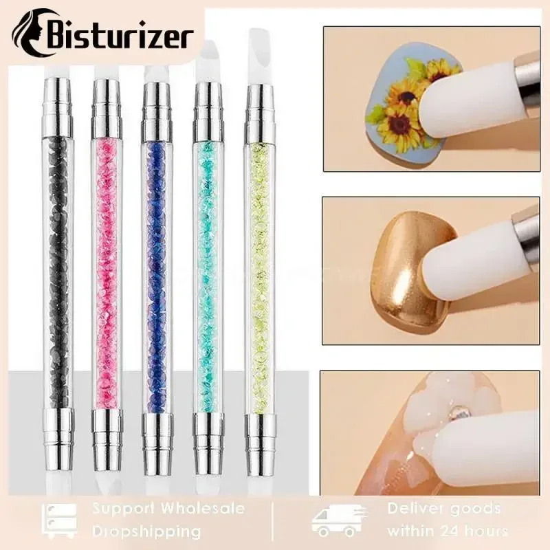 Stylo de sculpture en silicone à double tête, outil d'art d'ongle, poudre scintillante de gaufrage carimplantée en 3D, brosses de manucure saillantes