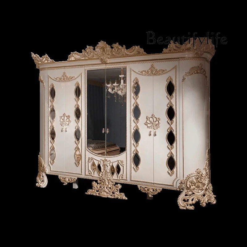 European solid wood carved coat cabinet French luxury court six-door wardrobe large wardrobe bedroom furniture